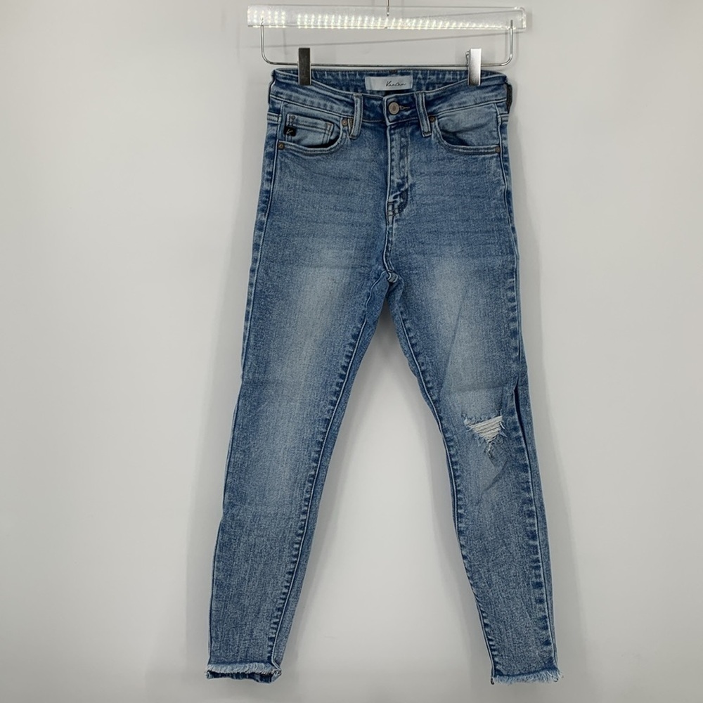 KanCan Estilo skinny ankle cropped jeans distressed raw hem shredded knee 25 3
